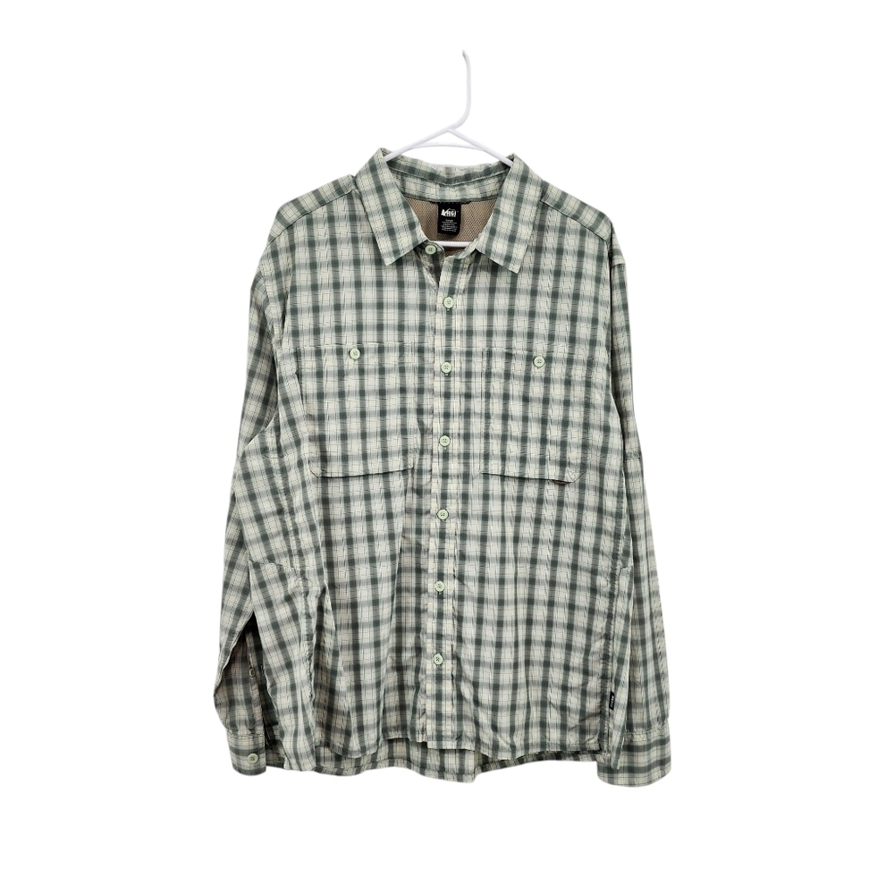 Rei Men's Nylon Plaid Button Front Pocket Shirt Outdoor Hiking- L